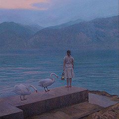 Child and swans