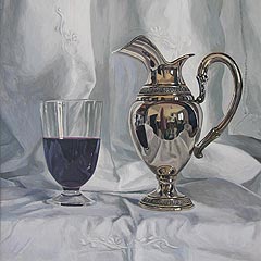 Still life with wineglass and silver jug