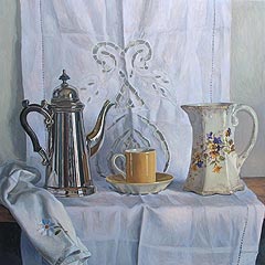 Still life with coffee-pot, cup and jug