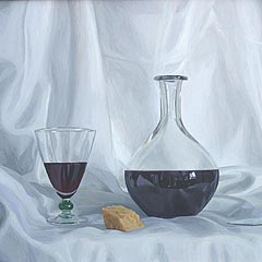 Still life with wine glass and Parmesan