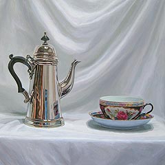 Still life with silver coffee-pot and Chinese cup