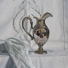 Still life with silver jug and linen